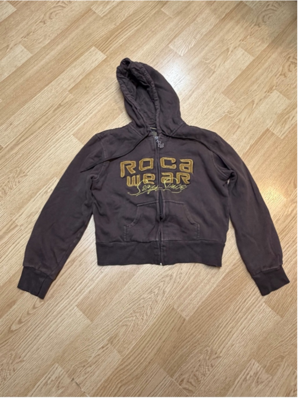 Rocawear Kids Brown Gold Logo Full Zip Hooded Sweatshirt Hoodie Size L